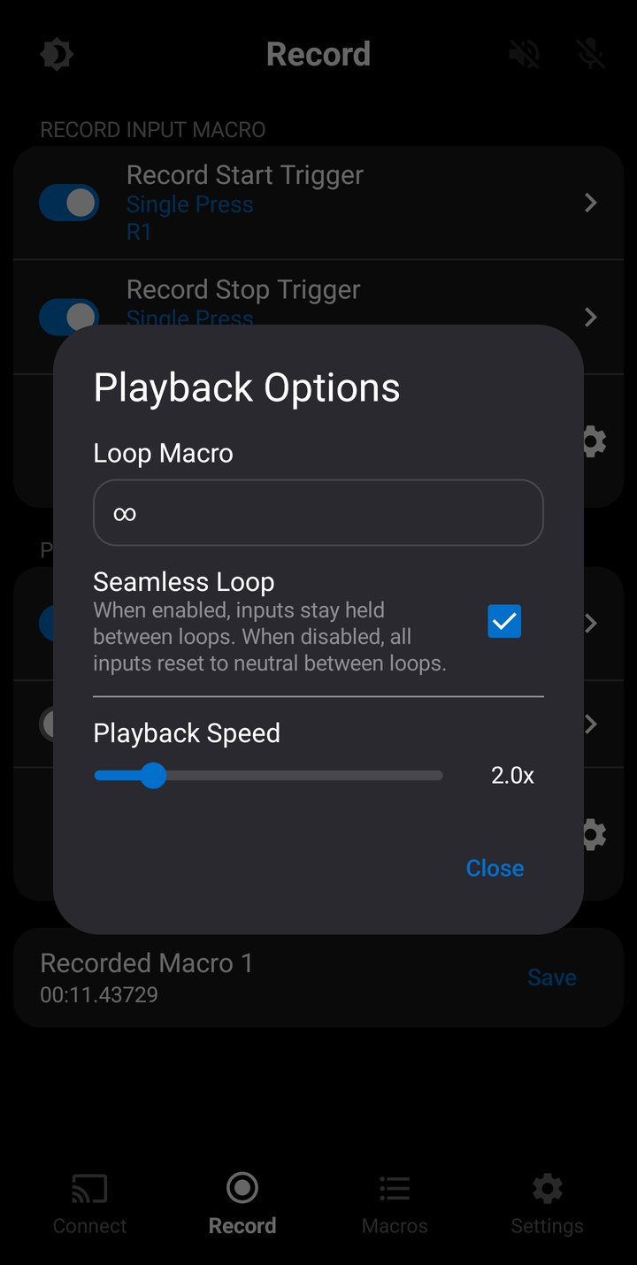 Playback Options dialog